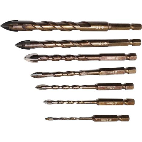 Concrete Drill Bit, Brick Masonry Drill Bits, Set of 7 Precision Hammer Tip Tools for Construction Aluminum Granite Drywall Ceramic Porcelain Tile Projects (1/5)