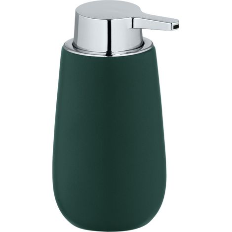 WENKO Porte-savon Badi, distributeur de savon liquide rechargeable en céramique de haute qualité et à surface mate, pompe en plastique robuste, contenance 320 ml, 9,5 x 16 x 8 cm, vert foncé (1/2)