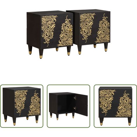 Rangement - Cabinet de chevet avec porte 2 pcs Noir 40 x 33 x 46 cm (1/5)