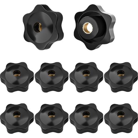 10 - Écrou Moleté - Bouton Star M5 - Filetage Femelle - Pour Équipements Industriels et Électrotechnique - Laiton - Argent - 25x12 mm