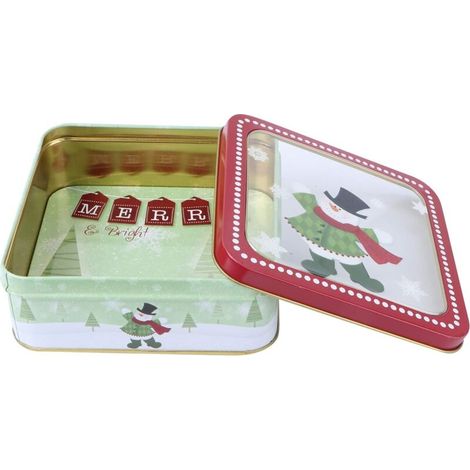 Scatola regalo natalizia in latta per dolci e biscotti, scatola quadrata per caramelle, decorazione natalizia, scatola regalo in latta, scatola per biscotti (15x15x5,5 cm) (1/4)