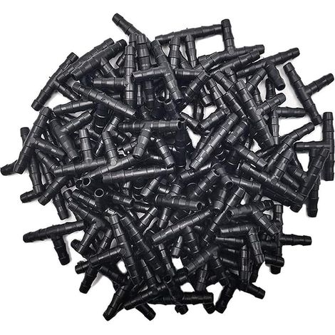 Kalolary Tee Raccord de Tuyau 4/7mm - 200 Pcs Tee Raccord de Tuyau Irrigation de Pelouse Micro Spray Irrigation Joint Tuyau Systèmes Automatique Outil Noire (1/5)