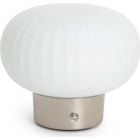 LED Tischlampe Metall und Glas Tragbar Außen mit wiederaufladbarem USB Akku Aluzna Nickel (1/5)