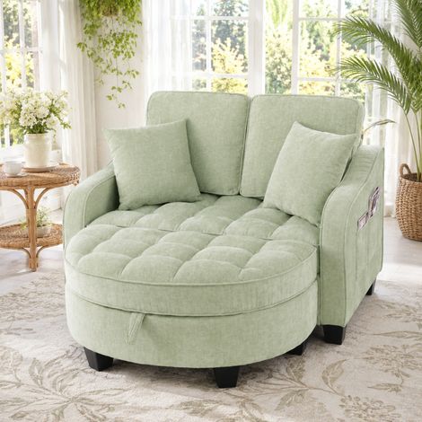MODFU – Canapé-lit 2-en-1 bois eucalyptus – Pouf de rangement et conversion rapide – Tissu respirant – Cyan (1/5)
