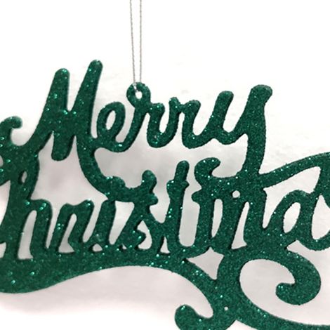 Set mit 2 funkelnden Weihnachtsdekorationen, hängenden Buchstaben, Baumschmuck, glänzenden Karten für Heimpartys. (1/5)