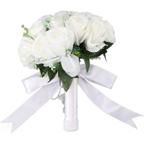 Bouquet de mariée blanc, bouquet de mariée artificiel en perles et cristaux, bouquet à main pour photographie de mariage (1/5)