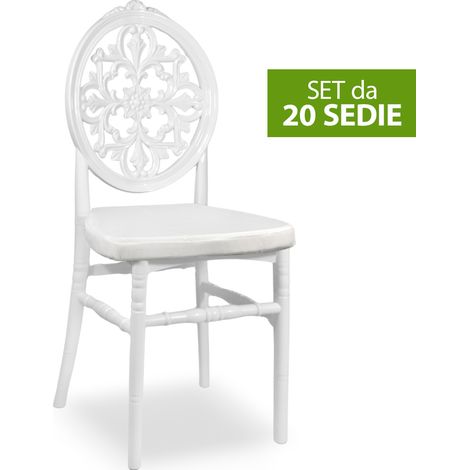 Set da 20 Sedie Venus in Plastica Bianche con cuscino coordinato antiscivolo