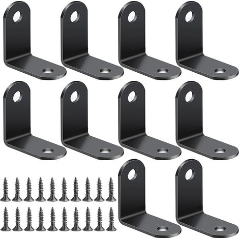 10PCS Équerre de Fixation Inoxydable 30 x 30 x 2mm Support à angle droitCoin avec Vis pour la Fixation et la Réparation de Meubles(Noir) (1/5)