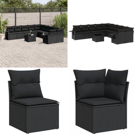 Salon de jardin 11 pcs avec coussins noir résine tressée - Ensemble Salon De Jardin - Meubles De Jardin - Salon De Jardin Pliable - Set Salon Exterieur - Mobilier Résistant Aux Intempéries - Home & Li (1/5)