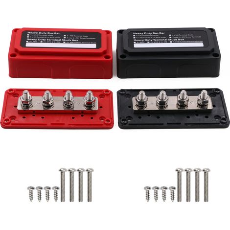 Busbar Bornier 12V-48V cc 300A Barre de bus Blocs de distribution Heavy Duty 4X M8 Borne Batterie Bus Bar pour Voiture/RV/Yachts/Bateau/Marine/Solaire, e noir et rouge 2 paquets (1/5)
