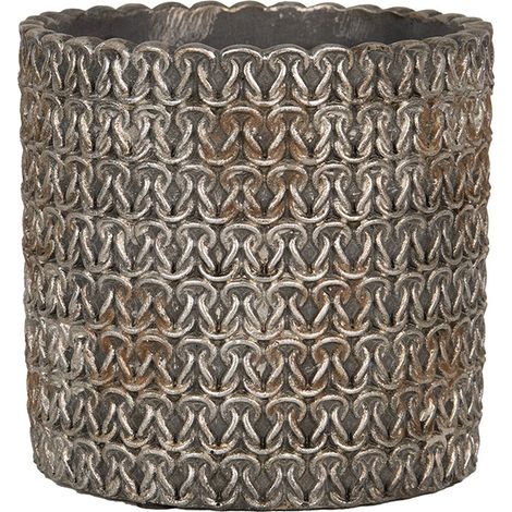 Cache-pot d'Intérieur en Pierre Grise Style Campagnard Pot de Fleurs Rond Ø 18 x 17 cm - PANGIVO