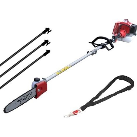 Synergy Podadora de Altura a Gasolina 65cc 4,9CV, Motor 2 Tiempos, Espada 25cm, 3 Extensiones y Correa de Soporte Profesional
