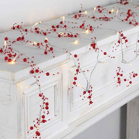 guirlandes lumineuses LED-illuminations de Noël-Couronne de perles de baies-rouge,120Longueur en pouces (1/5)