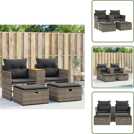 Gartensofa 2-Sitzer mit Hockern Grau Poly Rattan - Gartensofa - Outdoor Sofa - Terrassenmöbel - Lounge Set - Rattan Gartenmöbel
