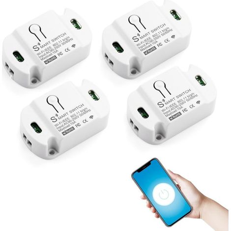 4pcs Interrupteur Connecté, Interrupteur Wifi Smart Life, Mini Alexa Interrupteurs avec SmartLife/Tuya APP Télécommande, Interrupteurs Wifi Smart Life Module Compatible Alexa/Google Assistant (1/5)