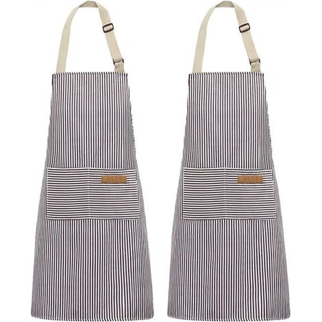 Tablier - Polyester/Coton - 68 x 75 cm - Ajustable Tour De Cou Et Ceinture - Cuisine Restaurant Jardin - Lot De 2 (1/5)