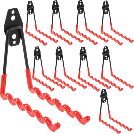 Crochet mural ondulé, capacité de charge maximale 25 kg, longueur 19 cm, acier durable revêtu de poudre, adapté pour les outils de jardin et les bicyclettes, assemblage facile avec plaque de montage à (1/5)