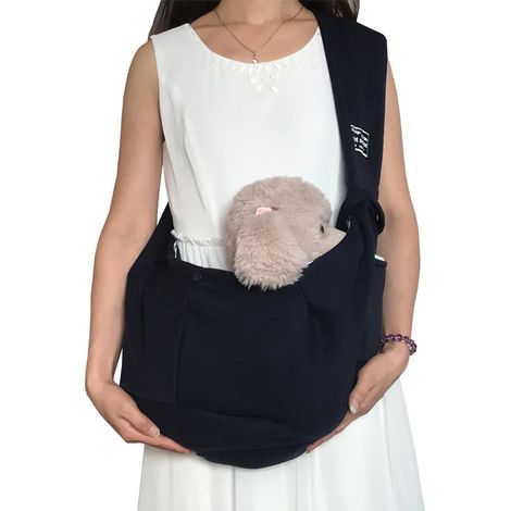 Sac à bandoulière en coton pour animaux de compagnie, sac à bandoulière pour chien, voyage en plein air, Portable, chat, chiot, fourre-tout confortable, fournitures de transport（noir） (1/4)