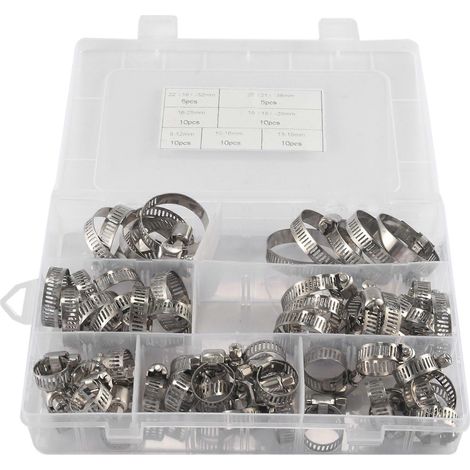 60-teiliges Schlauchschellen-Set, 7 Größen von Schraubschellen, Rohrbefestigungen für Rohre und Fittings (1/5)