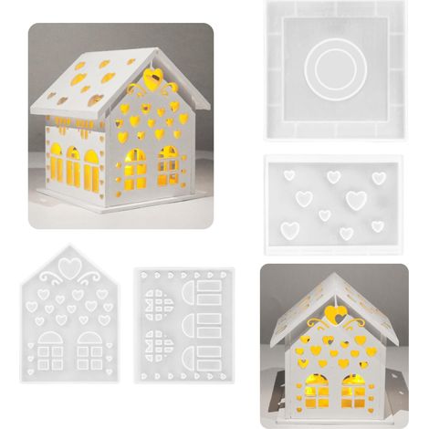 Lot de 4 moules en silicone pour maison - Moule en plâtre 3D - Étoile - Bougeoir de Noël - Moule en silicone pour bougies, savon, plâtre, résine époxy - Bricolage (1/5)