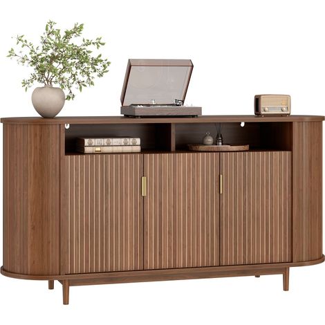 Pour Salon et Salle à Manger Enfilade 3 Portes Meuble de Rangement 140cm Bahut Effet Bois Pieds en Pin (1/5)