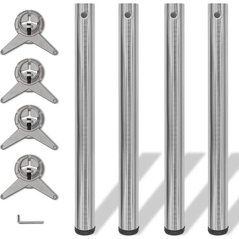 Lot de 4 Pieds de table réglables Design industriel - Support de table en hauteur 710 mm Nickel brossé BV347982 - BonneVie (1/3)