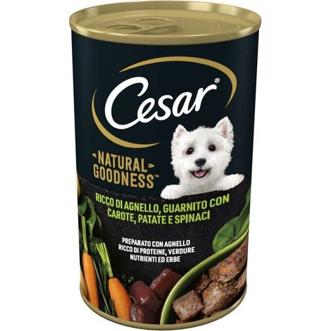 alimento umido per cani cesar "natural goodness" con agnello, carote, patate e spinaci 400 gr
