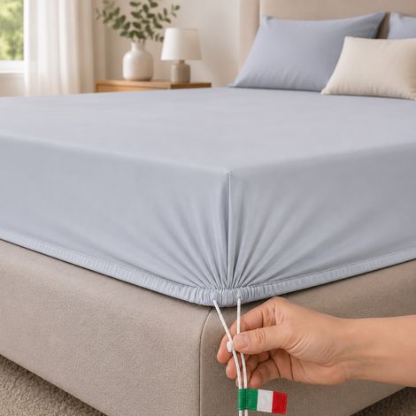 Lenzuolo Piazza e Mezza Romesila, Lenzuolo Sotto con Angolo da 27 cm, Lavabile in Lavatrice, Asciugatrice, Azzurro
