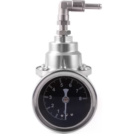 Car modification adjustable fuel pressure regulating valve, aluminum alloy fuel turbocharger pressure regulator with pressure gauge - silver (1/4)