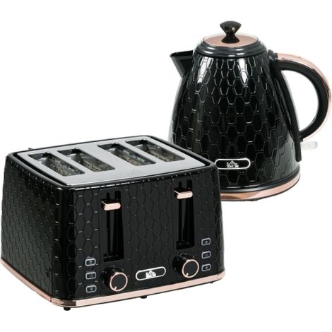 Set da cucina 2 in 1, tostapane e bollitore, diverse opzioni, 1,7 L, tosta 4 fette contemporaneamente, plastica, nero. Disponibile in loco. (1/5)