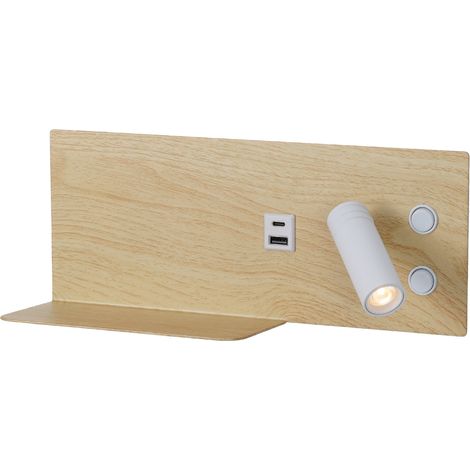Applique murale bois LED 7W + 3W liseuse USB-C gauche 30cm (1/5)