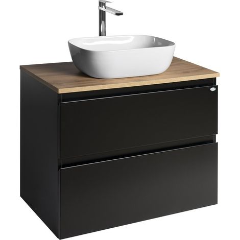 ALTAIR Meuble sous-vasque avec planche 78,5 cm, noir mat/chêne emporio (1/5)