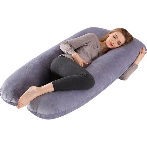 Cuscino per la gravidanza, cuscino a forma di U per chi dorme sul fianco con fodera, cuscino per l'allattamento a forma di J, grande cuscino di posizionamento per donne e per chi dorme sul fianco (1/4)