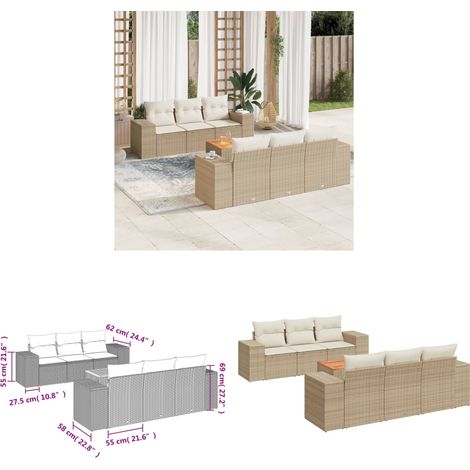 Salon de jardin avec coussins 7 pcs beige résine tressée - Ensemble Salon De Jardin - Meuble Extérieur - Résine Tressée - Rotin Synthétique - Fauteuil Jardin - Home & Living (1/3)