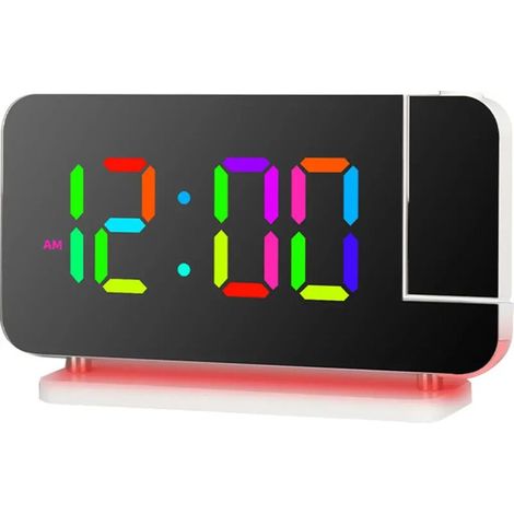 Reloj despertador digital LED colorido con proyección: para iluminación de dormitorio y alarma de colores, versátil, ajustable y moderno - Crezuo