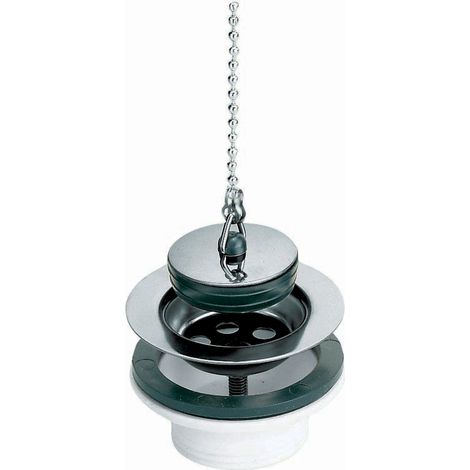 Desagüe de lavabo/bidet de PVC con rejilla de acero inoxidable, tapón y cadena