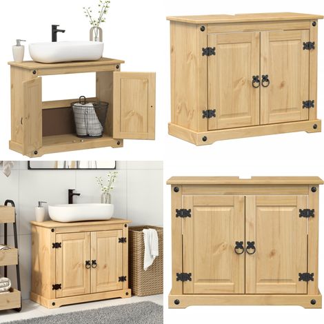 Waschbeckenunterschrank Corona 73x33x60 cm Massivholz Kiefer - Badezimmermöbel - Kiefernholzmöbel - Wascht Tischschrank - Unterschrank - Handtuchhalter - Home & Living (1/5)