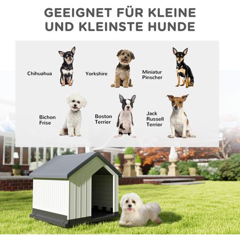 Niche extérieure imperméable pour petit chien (jusqu'à 10 kg, 40 cm de long), avec fenêtre et porte, gris/blanc, 62x61x60 cm