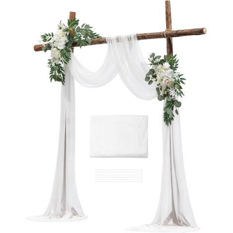 Arche de Mariage Artificielle avec Fleurs et Draperies (Lot de 3) - 2 Compositions Florales, 1 Draperie Voilée, pour Cérémonie et Réception (1/5)