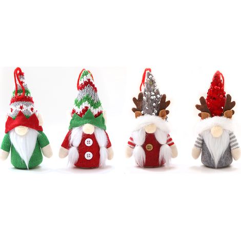 Juego de 4 adornos colgantes: gnomos navideños de punto con luces para la decoración del árbol y del hogar en estas fiestas. (1/5)