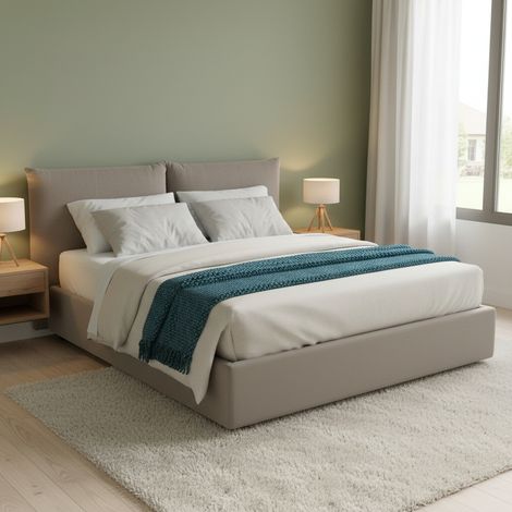 Talamo Italia Cama matrimonial Gabriella, Cama contenedor con revestimiento de tela, 100% Made in Italy, Apertura frontal, adecuado para colchón Cm 160x200, Tórtola, con embalaje reforzado (1/5)