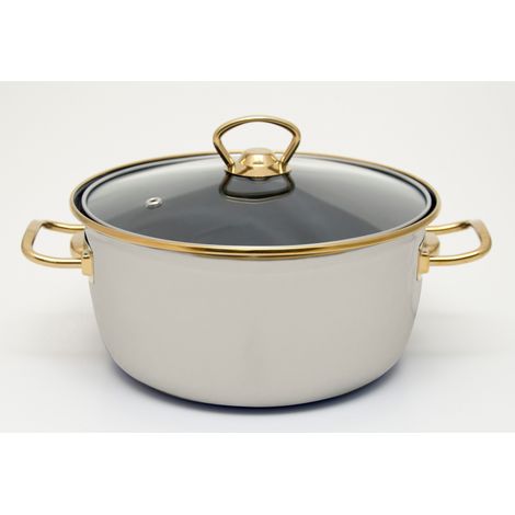 Friteuse Traditionnelle Beige en Acier Émaillé 22 cm / 3,7 L avec Panier en Acier et Couvercle – Compatible Induction – LPP GRANDEUR 08