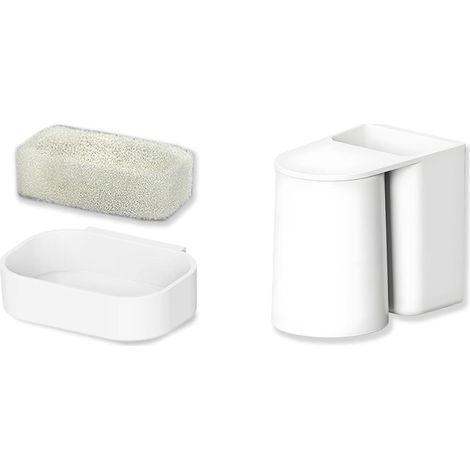 Badezimmer-Organizer-Set ohne Bohren: Seifenschale mit Abtropfmatte + selbstentleerender Zahnbürstenhalter