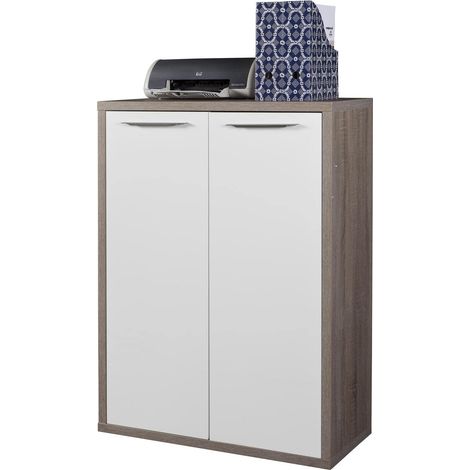 Composad Mobile Contenitore della Linea DISEGNO con 2 Ante, Armadietto Portadocumenti da Archivio, (LxAxP) 81,60x112x35,70 cm, Rovere Sonoma e Bianco Laccato, Ufficio, Made in Italy (1/5)