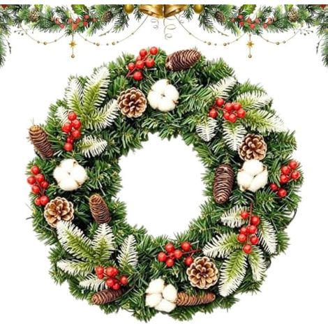 Couronne de porte de Noël 40 cm - Aiguille de pin - Décoration hivernale (1/5)