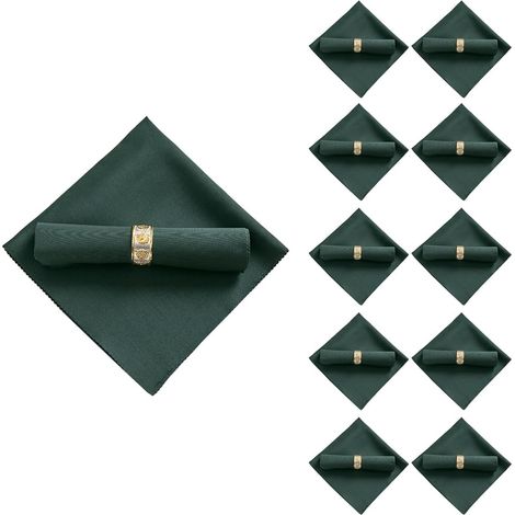 Lot de 10 serviettes en tissu polyester pour restaurant, banquet de mariage, dîner, 48 x 48 cm, vert foncé (1/5)