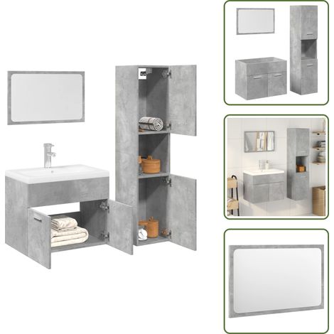 The Living Store 3-tlg. Badmöbel-Set Betongrau Holzwerkstoff - Badmöbel Beton (1/5)