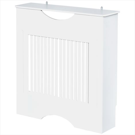 Cache-radiateur en MDF blanc à lattes et étagère 78 x 19 x 82 cm (1/5)