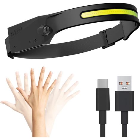 Stirnlampe, 1200 mAh, leichtes Design, wiederaufladbar über USB, geeignet für Camping, Nachtlauf, Wandern, Angeln-RAPANDA