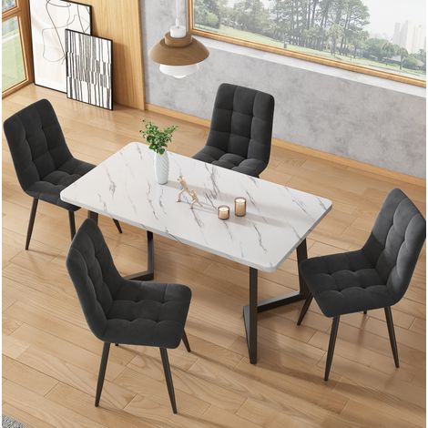 Esstisch-Set aus MDF in Grau mit 4 Stühlen, moderner, platzsparender Stil (1/5)